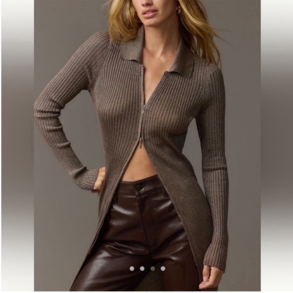 NWT By Anthropologie Gold Duster Sweater with Zip Front